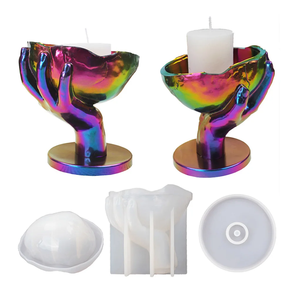 

Hand Skull Candle Holder Mold Hands Shape Model Tray Silicone Epoxy Casting Mold For Jewelry Storage Dish Home Decor Craft Gift