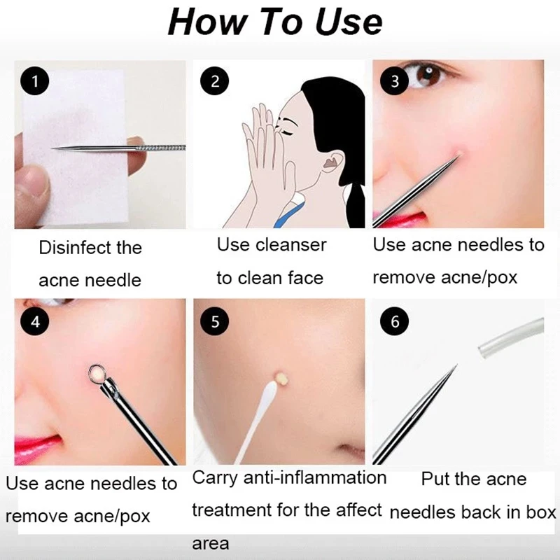 

4 Pcs Stainless Steel Acne Removal Needles Pimple Blackhead Remover Tools Spoon Face Skin Care Tools Needles Facial Pore Clean