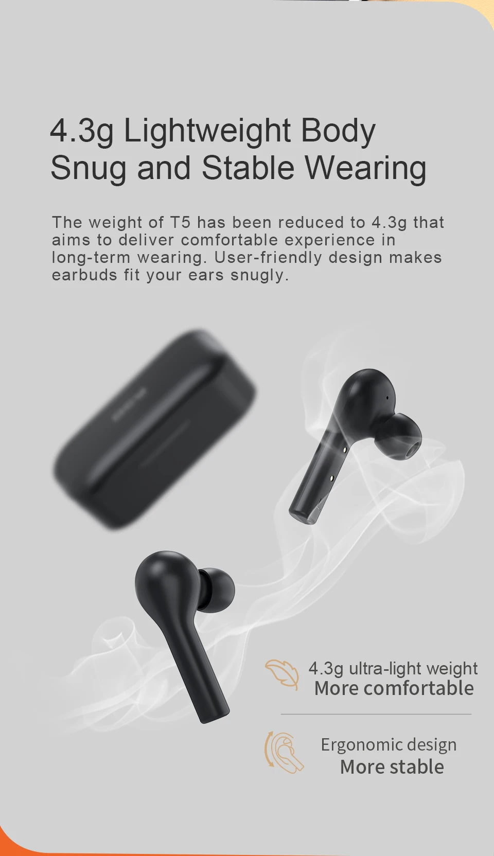 QCY T5 Bluetooth 5,0, беспроводные наушники, спортивные наушники для бега, сенсорное управление и удобное ношение с двойным микрофоном