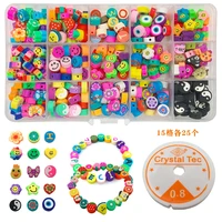 375pcsbox mixed fruit flower animal style polymer clay spacer beads for diy bracelet earrings accessories jewelry making kit
