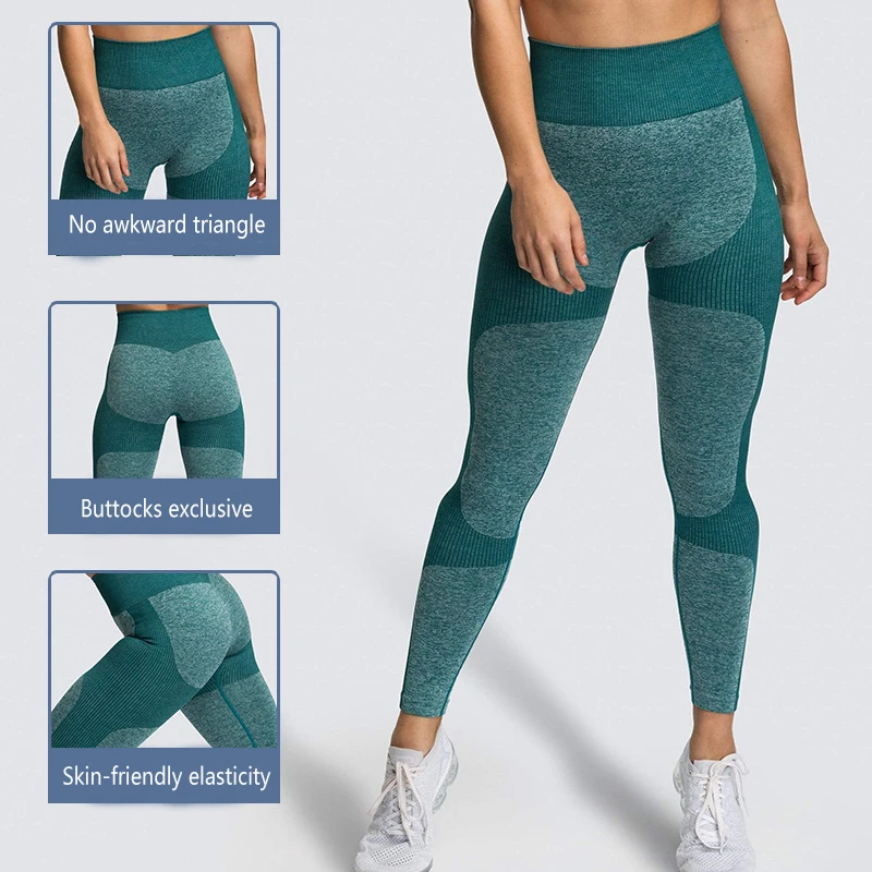 Women Seamless Push Up Sports Leggings Solid High Cut Gym Training Yoga Pants Solid Elastic Breathable Slim Running Tights