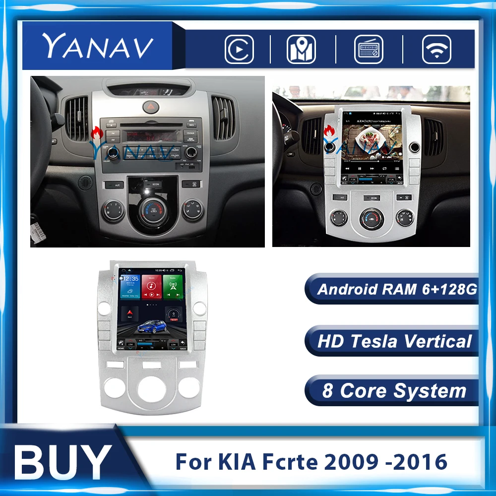 

Tesla Android 2Din Stereo Auto Car Radio Multimedia Player GPS Navigator For KIA Fcrte 2009 2010 2011 2012-2016 Manual Head Unit