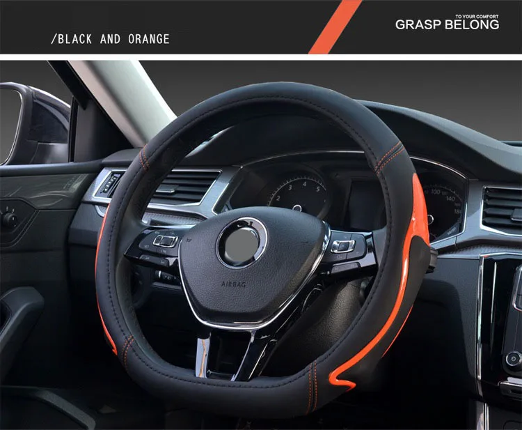 Чехол рулевого колеса автомобиля D форма 38 см для Volkswag GOLF 7 POLO JATTA Passat Tiguan Scirocco Nissan Qashqai J11 X-trail T32 - Название цвета: Оранжевый