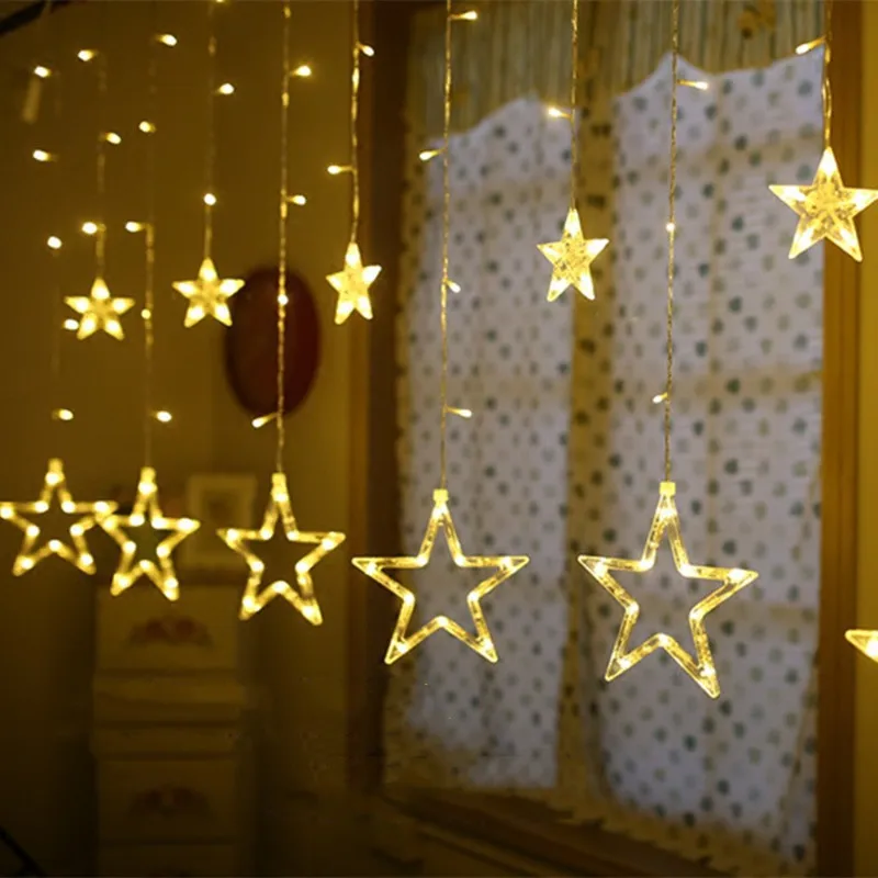 Рождественские украшения для дома гирлянда занавеска со звездами улицы вечерние