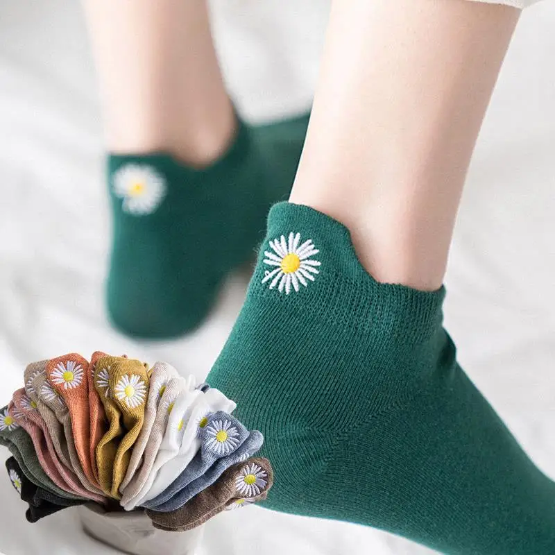 Носки хлопковые с маргаритками женские носки до щиколотки в стиле ретро