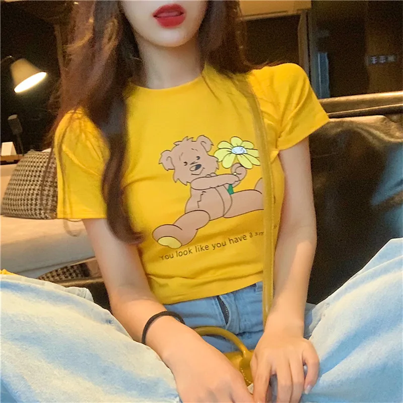 

Kawaii Print Crop Top T-shirt Women Clothes 2021 Summer Harajuku Graphic Tees Female Egirl Y2k Aesthetic Cute Tops Woman Tshirts