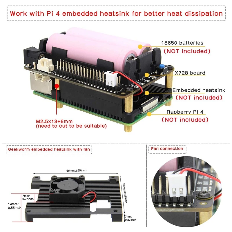 X728 V2.0 (Max 5.1V 6A) 18650 UPS &amp Power Management Board with AC Loss Detection for Raspberry Pi 4B/3B+/3B | Компьютеры и офис