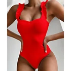 EVISPORTS 2021 Новый сексуальный женский купальник винтажный цельный гофрированный пуш-ап однотонный красный купальник женские Монокини мягкие купальные костюмы
