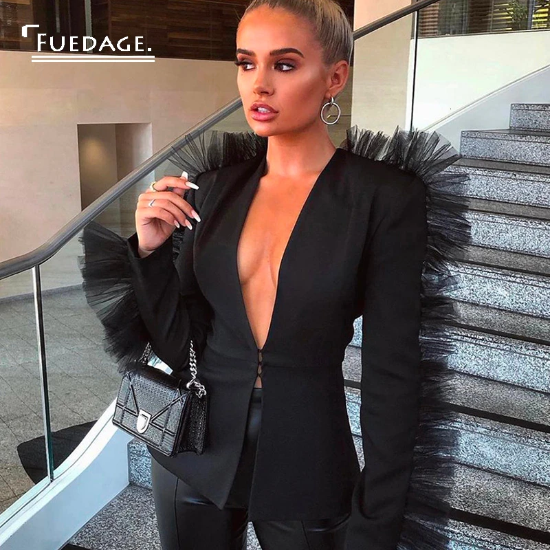 Fuedage/Зимний кружевной комплект из двух предметов с оборками блейзер глубоким v