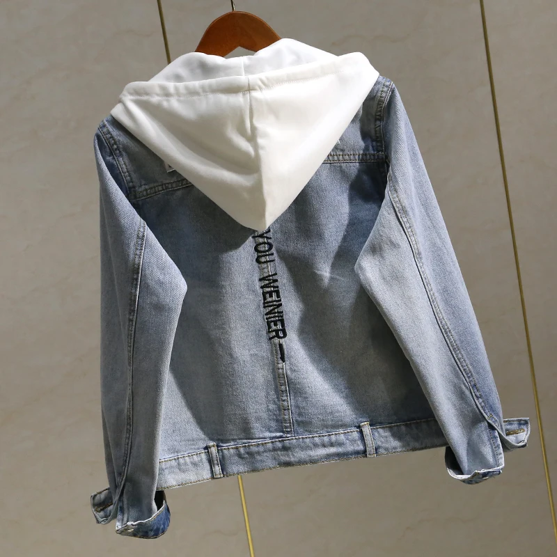 

Applique embroidery denim jacket female 2019 autumn new Korean bf college wind hooded short denim jacket tide