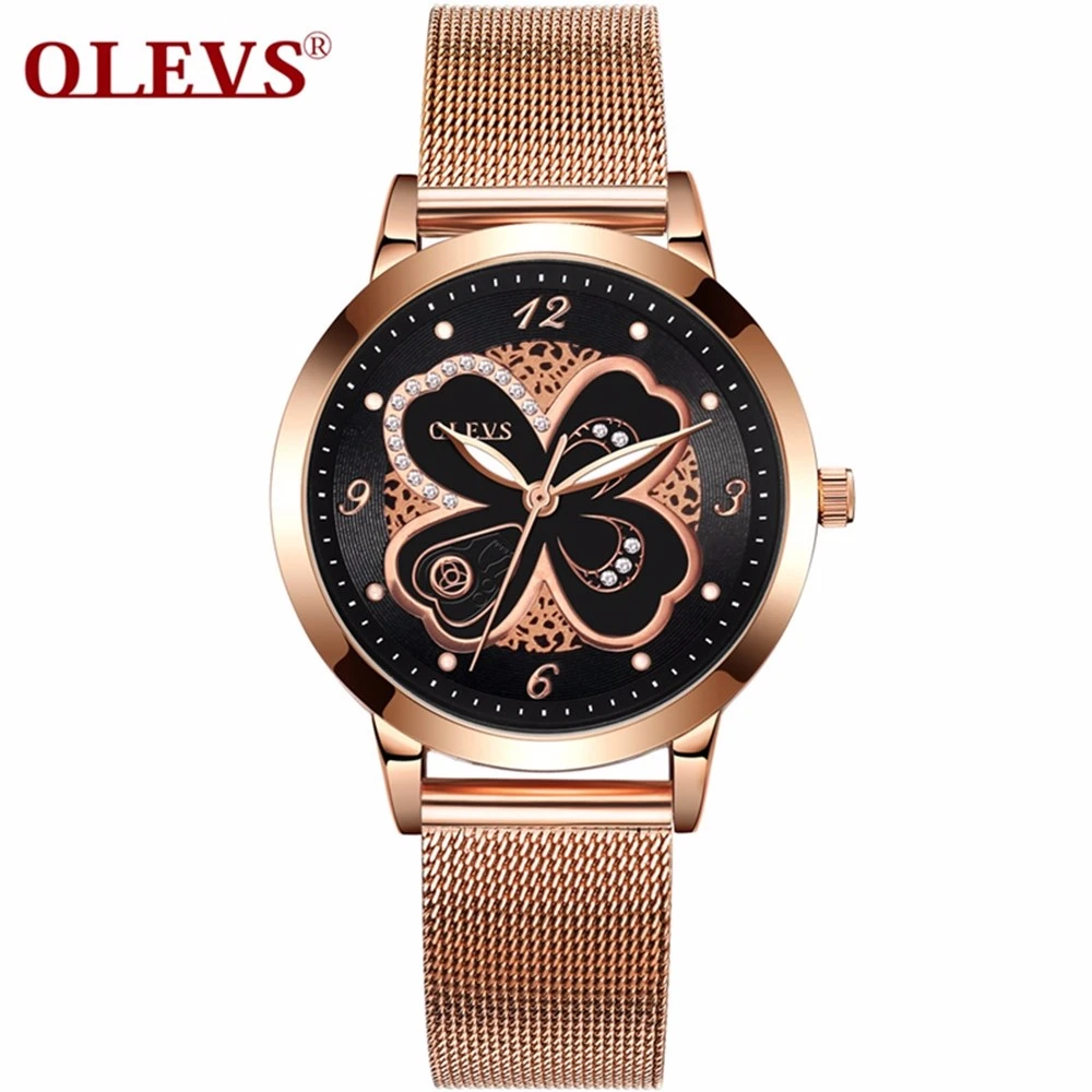 

OLEVS Топ бренд класса люкс модные повседневные Стразы розовое золото нержавеющая сталь водонепроницаемые женские часы Reloj Mujer L-5188GB