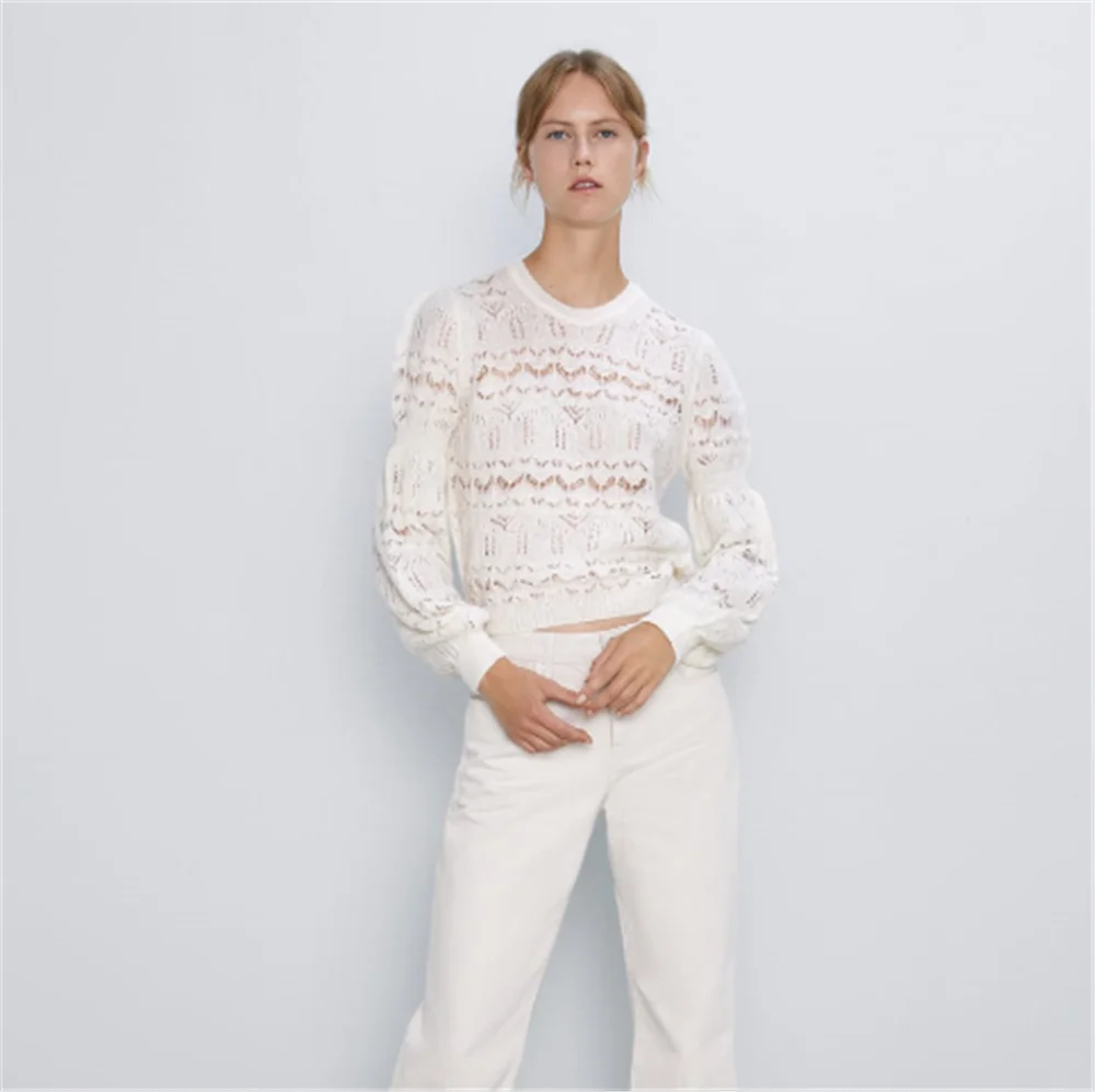 2019 ZA Women's Sweater Fashion New Autumn Hollow Bohemian Round Neck Long-sleeved Party Gift | Женская одежда