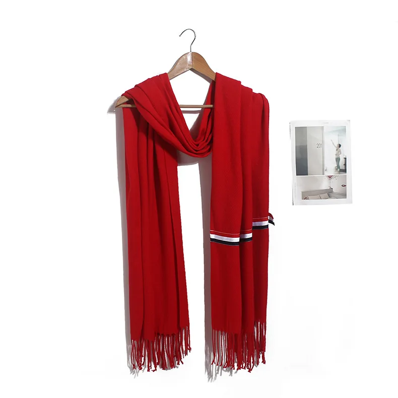 

Winter Cashmere 70*200cm Scarves Lady Thicken Warm Soft Pashmina Shawls Wraps Cute Three Bars Wool Long Scarf