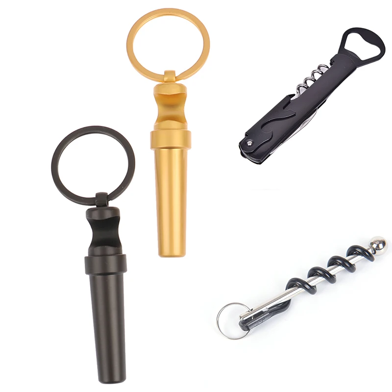 

Zinc Alloy 3 In 1 Bottle Opener Keychain Outdoor Portable Mini Wine Beer Can Opener Wood Corkscrew Kitchen Multifunctional Tools