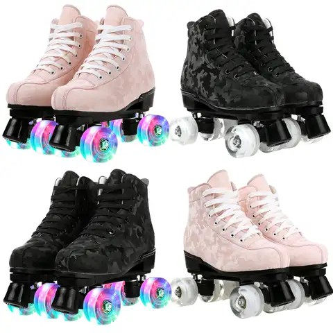 Роликовые коньки искусственные Fibr Eroller обувь для катания на коньках двухрядные роликовые туфли для девочек женщин мужчин розовые черные ул...
