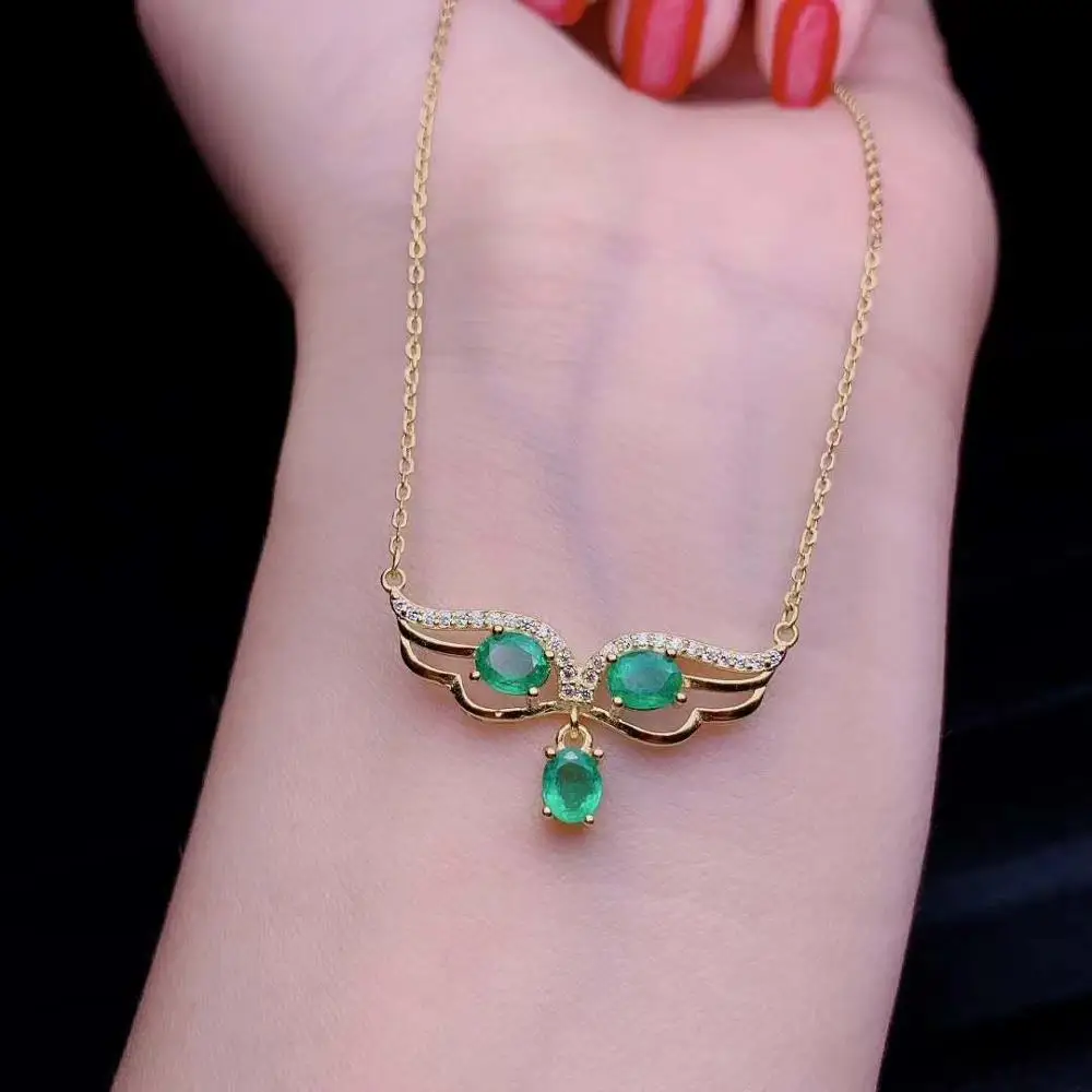 Изумрудного ожерелья из натурального изумруд камень кулон сплошной S925