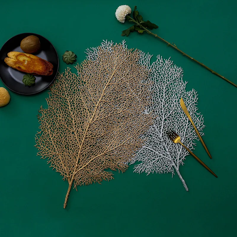 

Palm Leaf Table Mats Coral Branch Simulation Plant Placemat for Dining Table Coaster EVA Cup Coffee Home Kitchen Christmas Decor