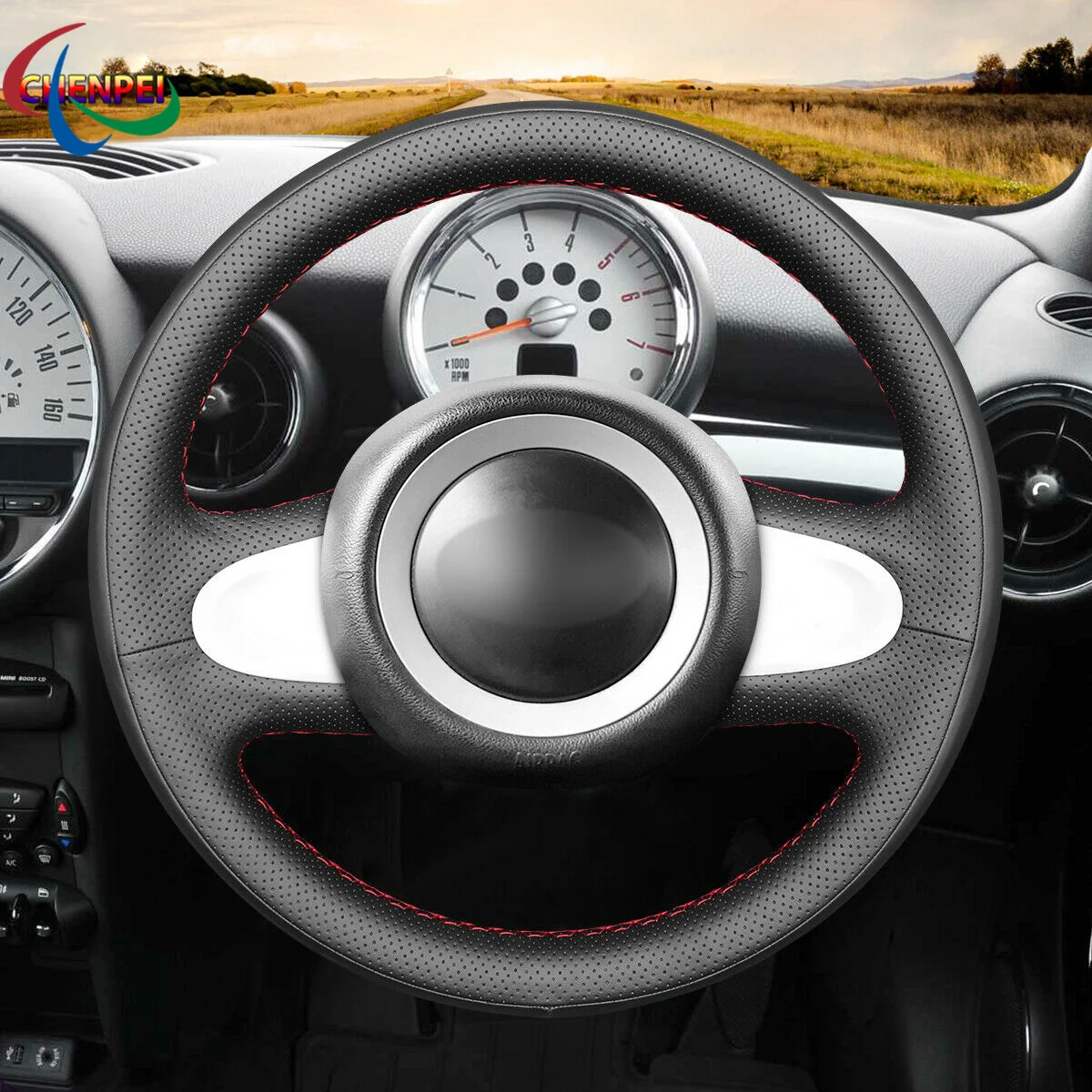 

DIY Hand-Sewn Non-Slip Steering Wheel Cover For Mini R56 Clubman Clubvan Convertible Car Interior Accessories