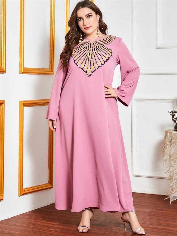 Женское платье макси Siskakia с вышивкой в этническом стиле осень 2020 розового