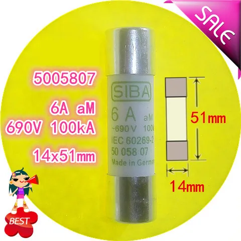 

Fuse 6 a aM 690 v 100 ka 14 x51mm 5005807 fuse tube molten core