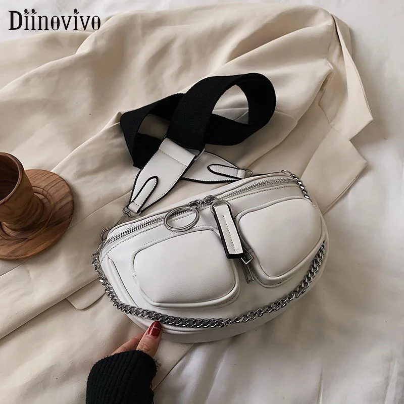 DIINOVIVO винтажная поясная сумка через плечо с металлической цепочкой однотонная