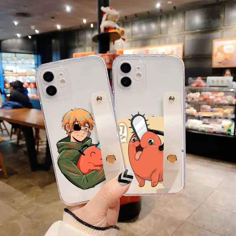 

Anime Chainsaw Man Phone Case Wrist Strap For iPhone 7 8 11 12 X XS XR MINI Pro Max Plus Hand Band Transparent Clear