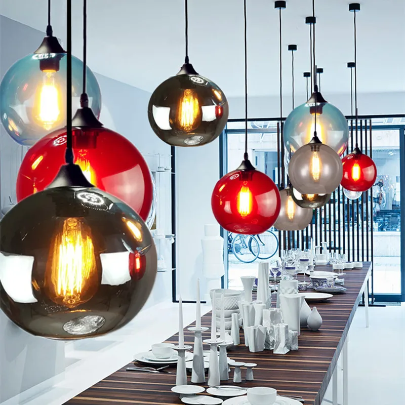 Nordic Modern hanging loft 7 Color Glass lustre Pendant Lamp industrial decor Lights Fixtures E27/E26 for Kitchen Restaurant | Лампы и