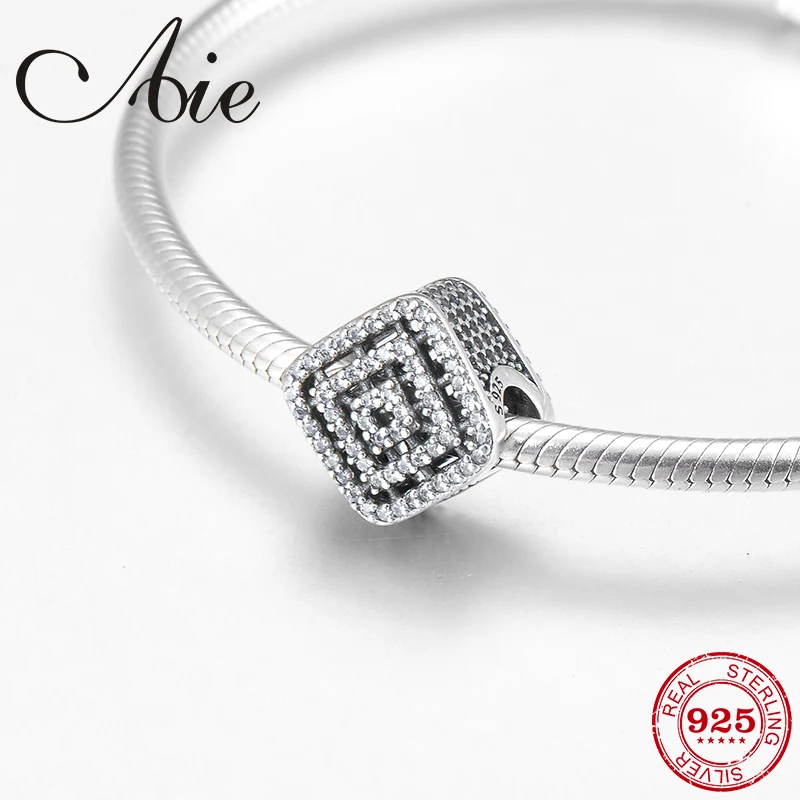 Ажурные модные четкие Квадратные бусины из стерлингового серебра 925 пробы с