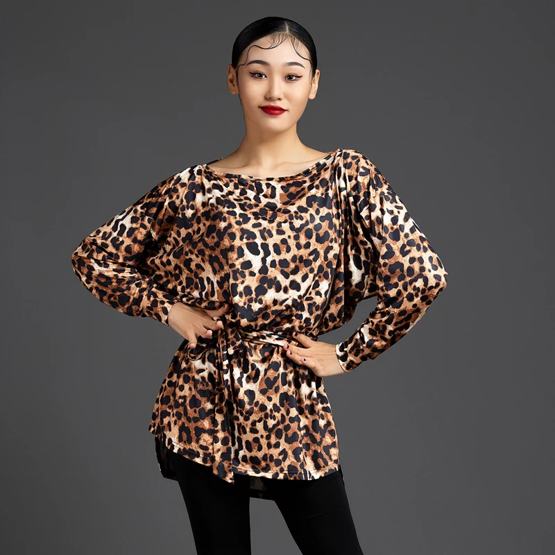 Топ женский леопардовый для танго одежда латиноамериканских тренировок с