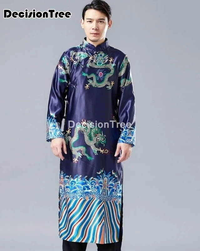 Халат-кимоно Мужской Шелковый с длинным рукавом пижама принтом китайского