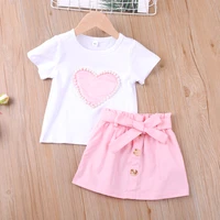 girl clothes set 2021 new summer kid clothing pearls heart t shirt skirt toddler baby children clothes 2 piece outfit
