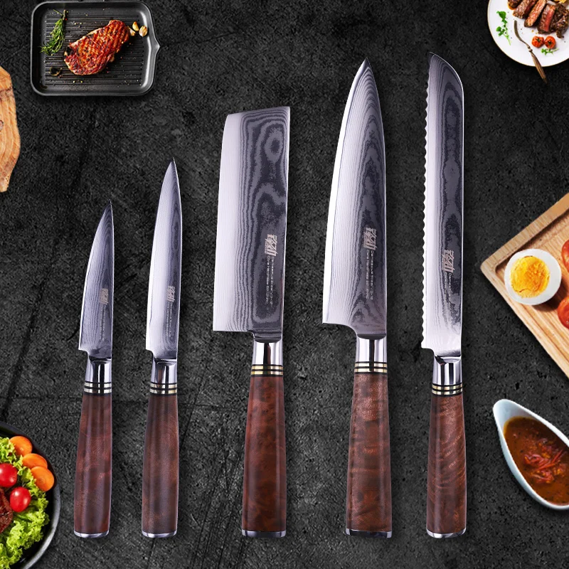 FINDKING Дамасские кухонные ножи Набор шеф повара Santoku нарезка хлеба утилита