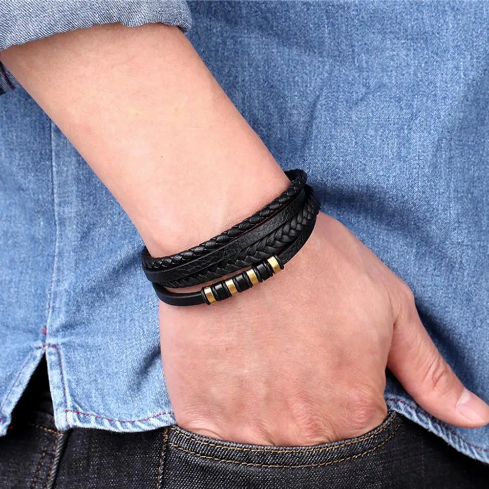 

2020 New Design Fashion Faux Leather Multilayer Braided Rope Cuff Bangle Bracelet Jewelry For Male Female Bracelets Jewelry Gift