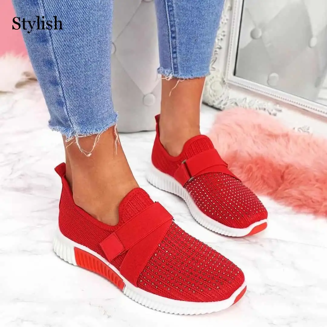 

Women Casual Shoes Spring Crystal Solid Female Mesh Sneakers Casual Flat Shoes Women Flats Ladies Sport Shoes White