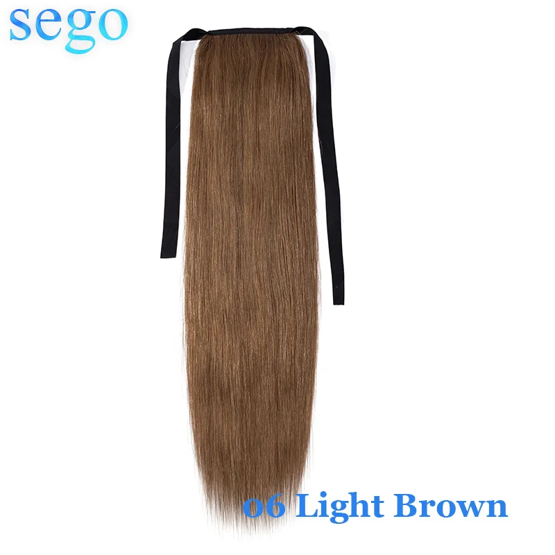#6 SEGO 1"-20" чистый и фортепианный цвет, не Реми волосы, лента, конский хвост, на заколках, человеческие волосы для наращивания, конский хвост, Натуральные Прямые Волосы - Цвет: #6