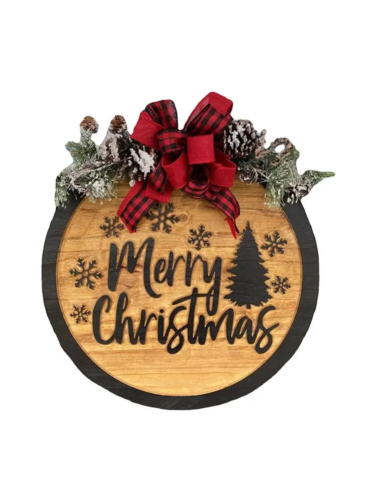 

Christmas Wreath Hanger Merry Christmas Double-Sided Wooden Christmas Welcome Door Decor For Farmhouse Rustic Holidays Front Do