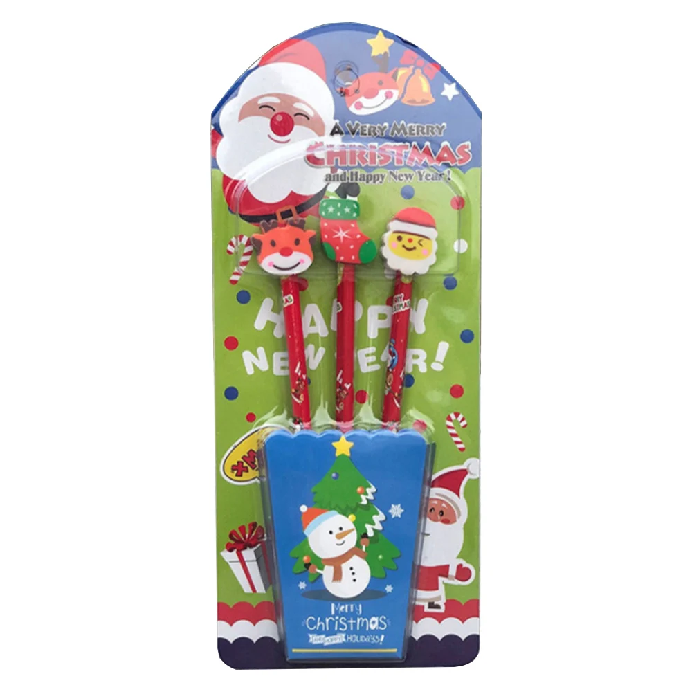 

Cartoon Christmas Pencils Set Cute Santa Claus Erasers Kawaii Stationery School Office Writing Supplies Gift for Kids