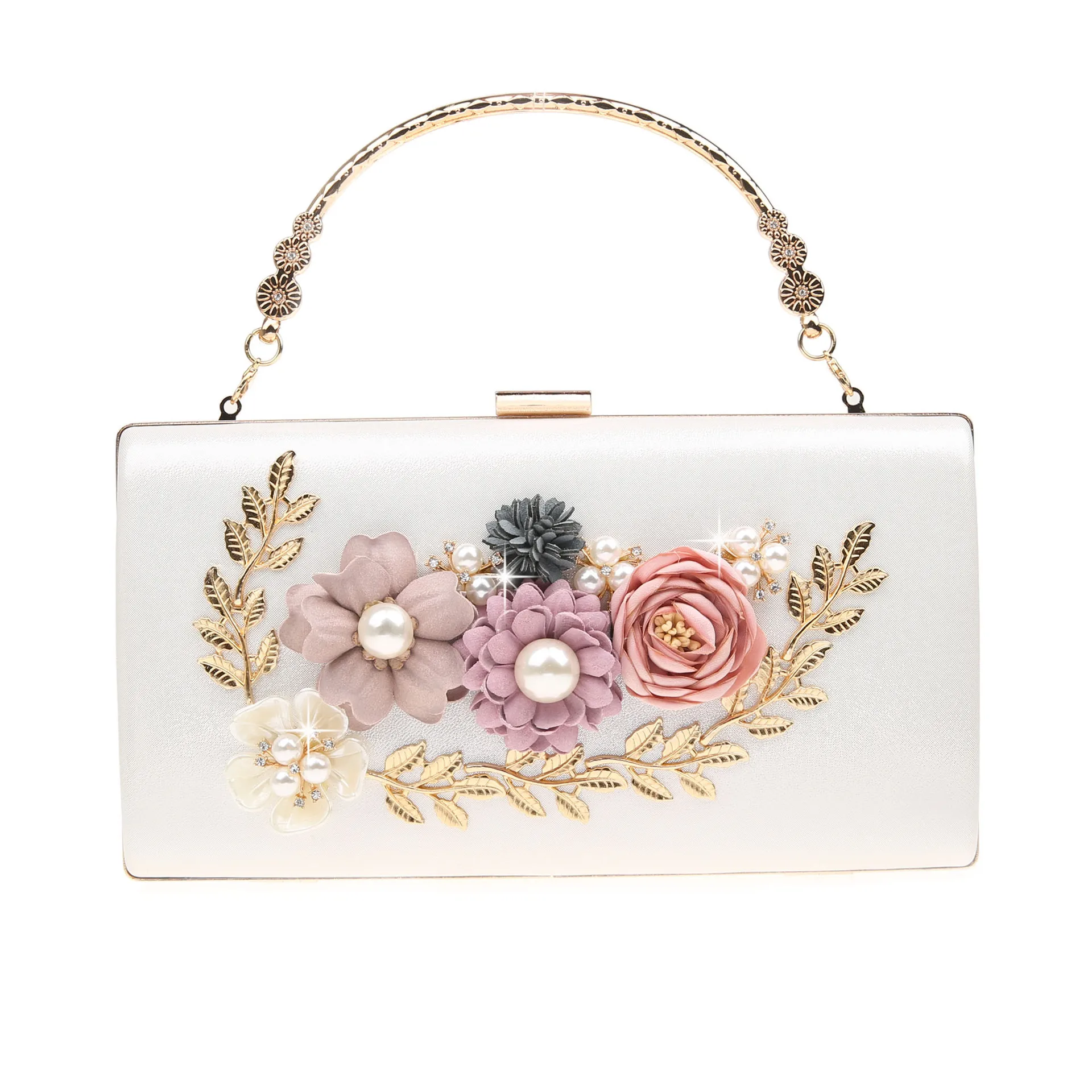 2023 Handmade Flowers Evening Clutch Bags Wedding Metal Handel Shoulder Bags Dinner Wallets 5 Colors Drop Shipping