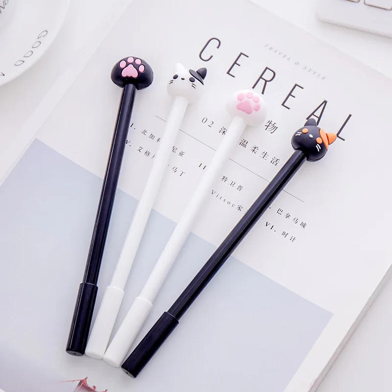 48pcs/lot Kawaii Little Cat & Paw Gel Pen 0.5mm Black Students'DIY Drawing Pen Sketch Pens Wholesale Office School Gel Pens