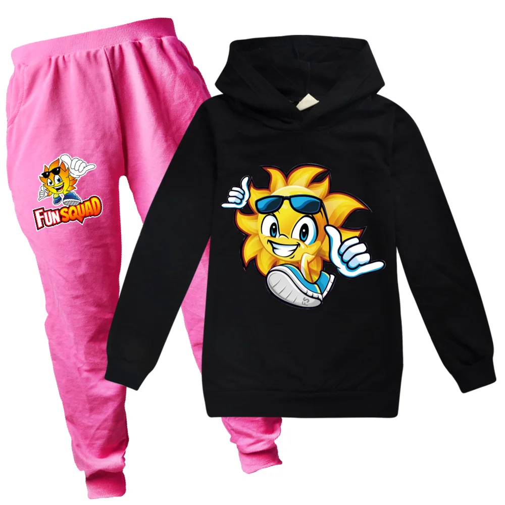 Fun Squad Kids Hoodies for Girls Boys Tops Pants 2pcs Set Autumn Clothes Long Sleeve Sportswear Suits Children Pullover Outfits