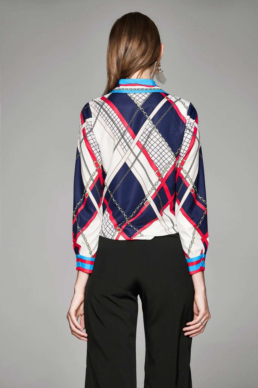 2020 весна лето осень подиум винтажный принт воротник кнопка спереди длинный рукав