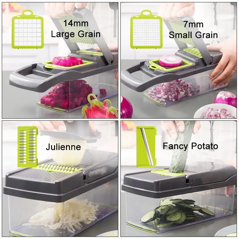 Cortador de Verduras Multifuncional 8 en 1 para Cocina, Pelador de Patatas y Rallador de Zanahoria, Herramienta para Cocinar con Hojas de Acero-2