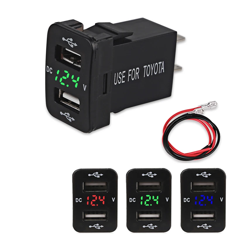 Автомобильное зарядное устройство с двумя USB портами а 12 В 24 светодиодный дисплей
