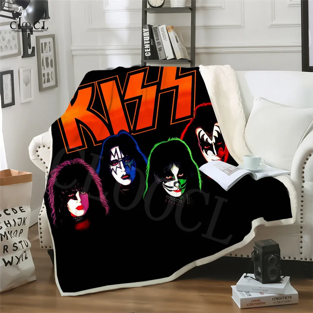 Теплое плюшевое пушистое одеяло KISS из тяжелого металла мягкое зимнее с 3D принтом