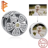 personalized custom photo 925 sterling silver bead charm crystal daisy flower bead fit charm bracelet diy jewelry