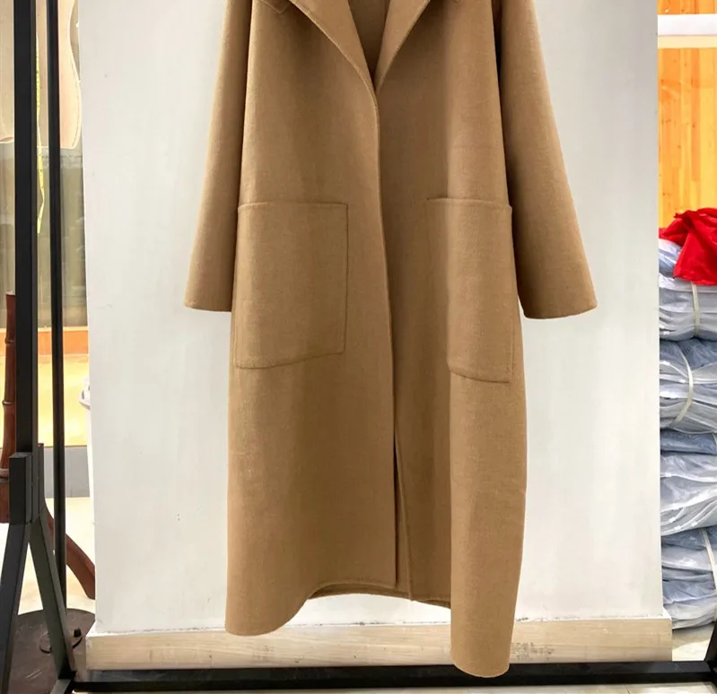 Женское двухстороннее шерстяное длинное пальто Дамская верхняя одежда с