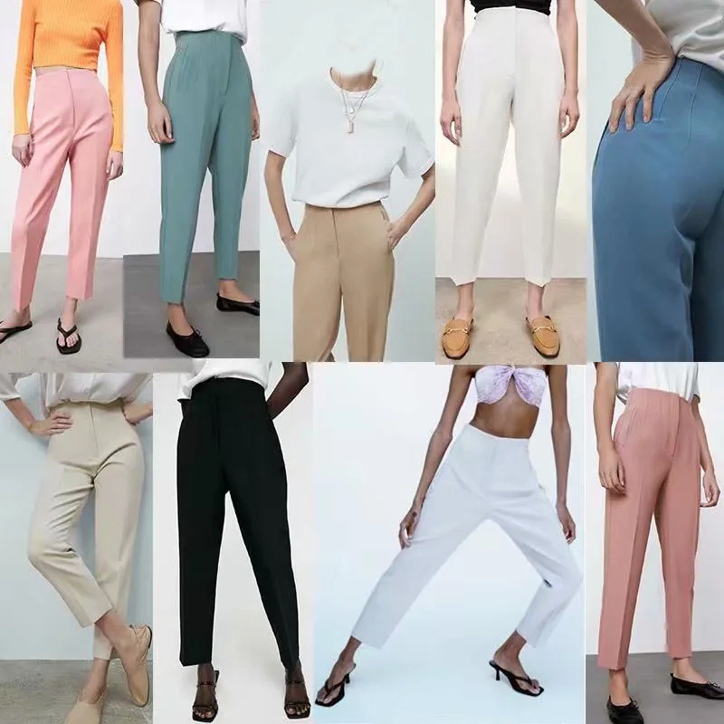 

Sufuseason Spring Trouser Za 2021 Suits High Waisted Pants Women Fashion Office Pants Chic Button Zip Elegant Casual Woman Pants