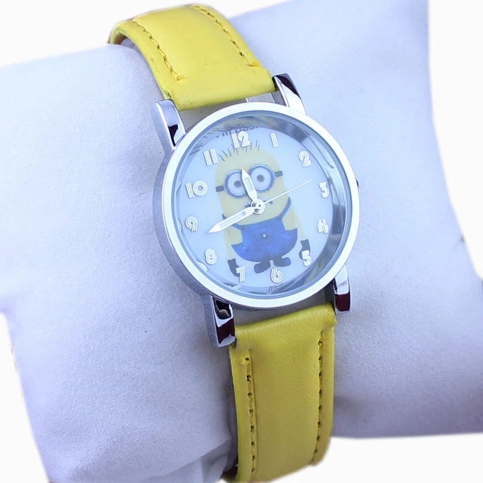 Leather belt watch for male and female student of small children cartoon little yellow people | Наручные часы