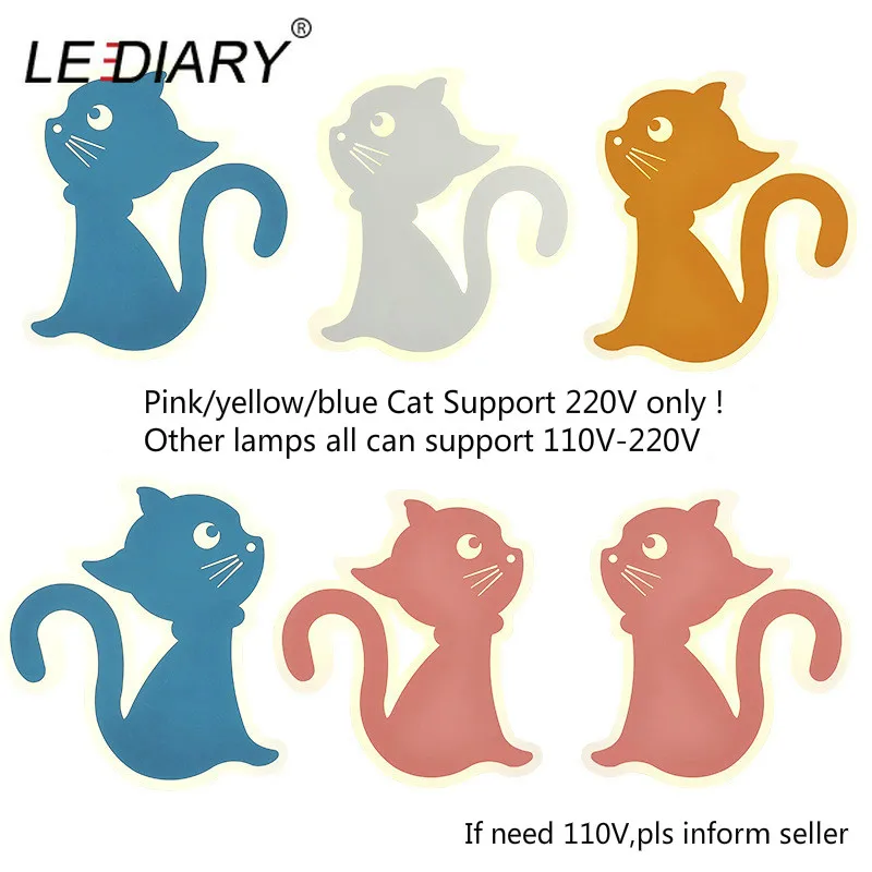LEDIARY мультфильм Кот акриловая настенная лампа Макарон белый розовый желтый синий