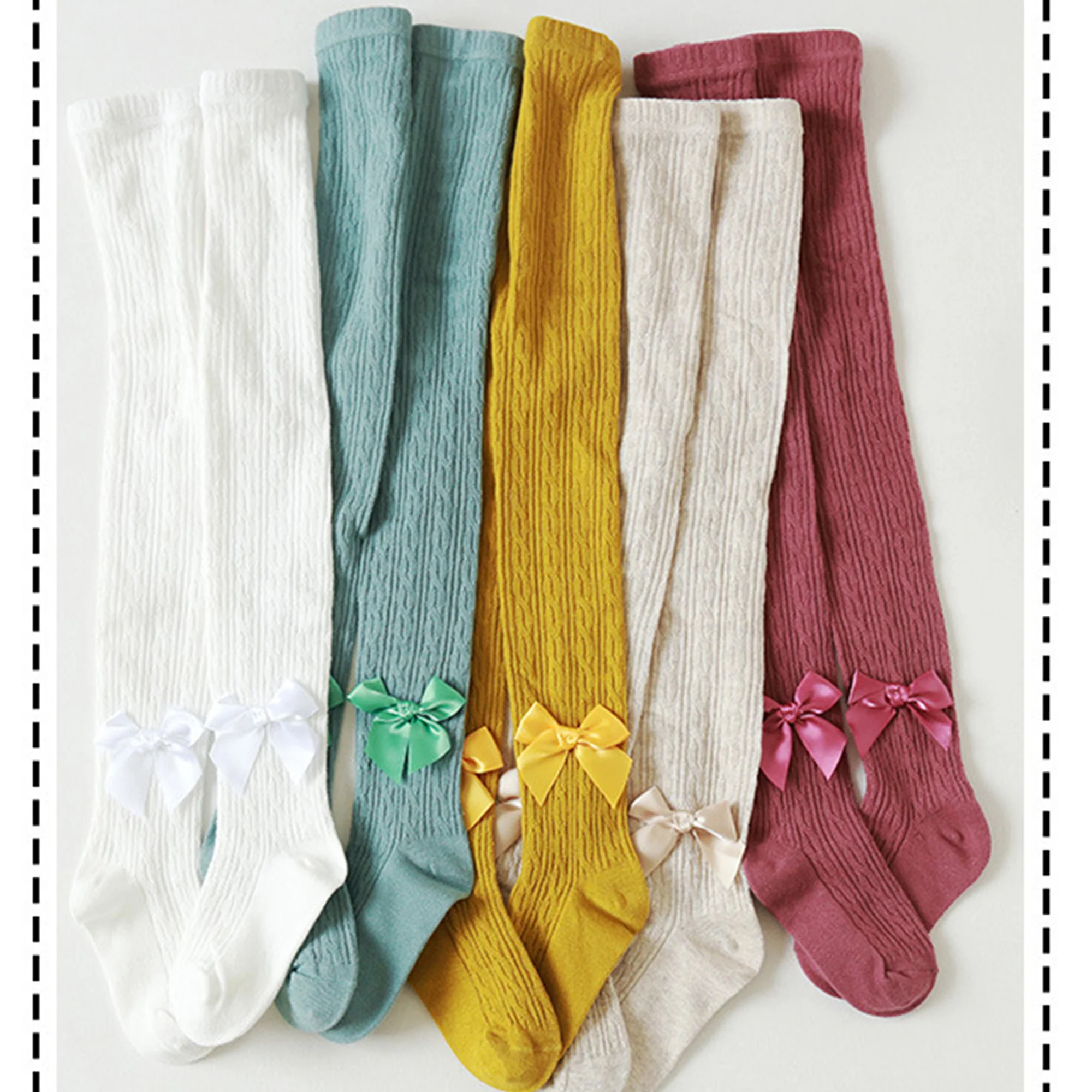 

Hiheart 1-12 Yrs Baby Girls Combed Cotton Long Socks Warm Tights Pantyhose Spring Autumn Bowknot Pantyhose Kids Knitted Stocking